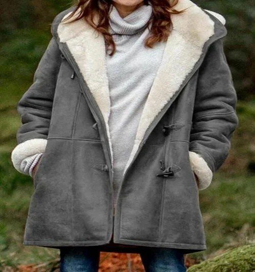 Women Winter Warm Plus Velvet Horn Buckle Pocket Coat